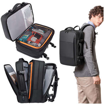 Reiserucksack Bange BackPack Business erweiterbarer Rucksack Geräumige Tasche für 17,3-Zoll-Laptop mit USB-Anschluss Schwarz