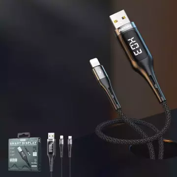 Remax Kabel USB - Lightning Ladekabel mit Bildschirmanzeige, Stromzähler 2,1 A 1,2 m eingebauter Ladezeittimer schwarz (RC-096i schwarz)