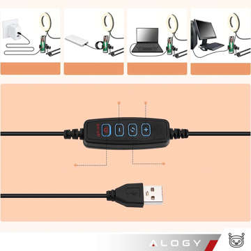 Ring LED Alogy Zeichenlampe mit flexiblem Arm und Schreibtischständer, Telefonhalter, Schwarz