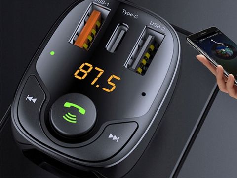 Rock B301 Ladegerät Bluetooth FM Transmitter 2xUSB USB-C Typ C 36W Schwarz