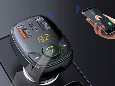 Rock B301 Ladegerät Bluetooth FM Transmitter 2xUSB USB-C Typ C 36W Schwarz