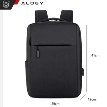 Rucksack Laptoptasche 15,6" groß wasserdicht mit USB-Anschluss Unisex 41x29x12cm für Flugzeug Alogy Rucksack Schwarz