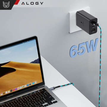 Schnelles 65-W-Wandladegerät 2x USB-C Typ C PD USB-A USB Alogy 3 Ports stark Schwarz