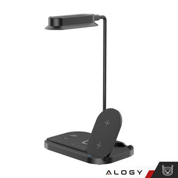 Schreibtischlampen-Ladegerät für iPhone Watch Airpods QI-Induktion 15W LED-Schreibtischlampe Alogy 4in1 Schwarz