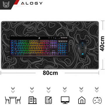 Schreibtischunterlage für Maus und Tastatur, rutschfeste Gaming-Schutzmatte XL, 80 x 40 cm, schwarze Alogy Line-Textur