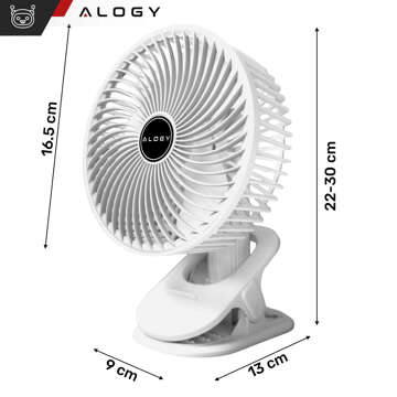 Schreibtischventilator, Standventilator, kleiner Umwälzventilator mit Clip, kabelloser Handventilator, 500 mAh, USB-C, Alogy White