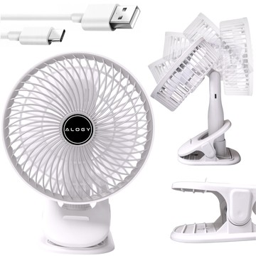 Schreibtischventilator, Standventilator, kleiner Umwälzventilator mit Clip, kabelloser Handventilator, 500 mAh, USB-C, Alogy White