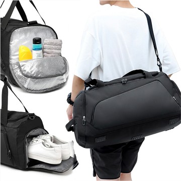 Schultertrainings-Sporttasche für Herren und Damen für das Fitnessstudio, Reisetasche aus Thermostoff, Fassungsvermögen 40 l, Alogy Black