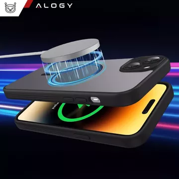 Schutzhülle aus gehärtetem Glas für Apple iPhone 15 Plus, Alogy MagSafe Hybrid Matte Case, matte Abdeckung mit Linsenschutz, Schwarz