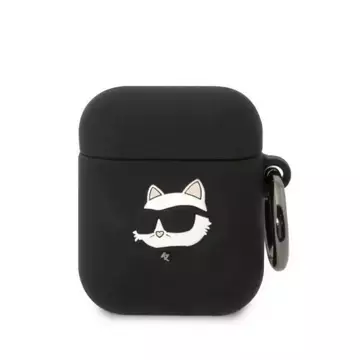 Schutzhülle für Kopfhörer Karl Lagerfeld KLA2RUNCHK für Apple AirPods 1/2 Cover schwarz/schwarz Silikon Choupette Head 3D