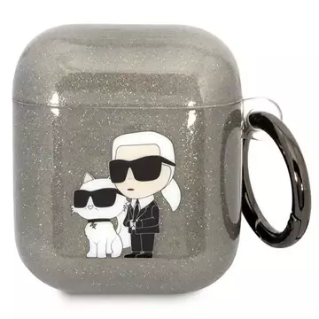 Schutzhülle für Kopfhörer Karl Lagerfeld für Airpods 1/2 Cover schwarz/schwarz Gliter Karl