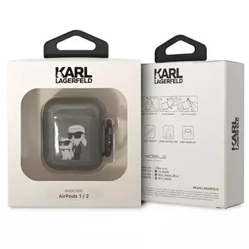 Schutzhülle für Kopfhörer Karl Lagerfeld für Airpods 1/2 Cover schwarz/schwarz Gliter Karl