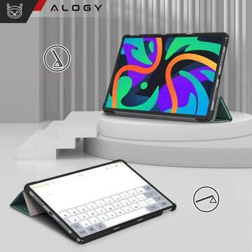 Schutzhülle für Lenovo Tab M11 10,95 Zoll TB330FU / TB330XU / TB331FC, Buchhülle mit Klappgehäuse, Case Cover Alogy, grüner Glasstift