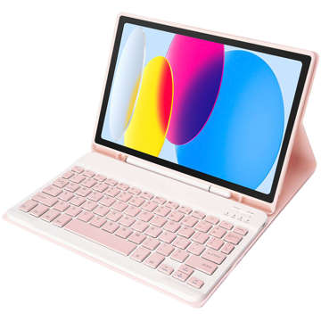 Schutzhülle mit kabelloser Tastatur Alogy Keyboard Case mit Stifthalter für Apple iPad 10.9 2022 Pink Glass