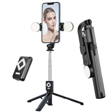 Selfie-Stick Handyhalter Stativring LED-Stativ mit Bluetooth-Fernbedienung Schwarz