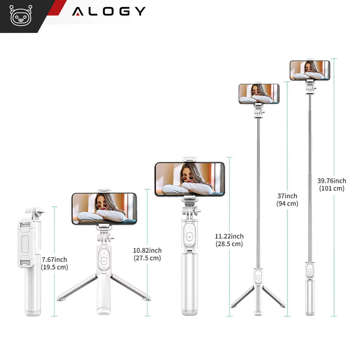 Selfie Stick Stativ Alogy Q01 Stativ Bluetooth-Fernbedienung Telefonhalter zum Fotografieren weiß