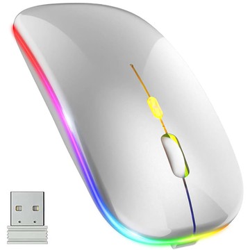 Silent Slim Mouse Alogy kabellose Maus mit RGB-LED-Hintergrundbeleuchtung für Tablet-Laptop Silber