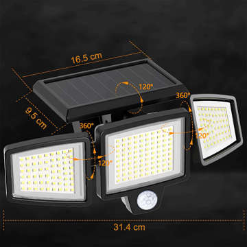 Solarlampe Alogy 3in1 LED SMD Outdoor mit Bewegungs- und Dämmerungssensor große Fernbedienung 3 Panels schwarz