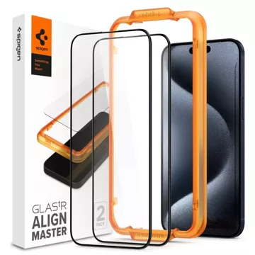 Spigen Alm Glass FC 2er-Pack gehärtetes Glas für Apple iPhone 15 Pro Schwarz