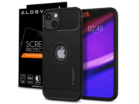 Spigen Rugged Armor Cover für Apple iPhone 13 Mattschwarzes Glas