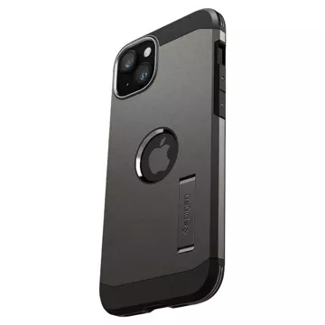 Spigen Tough Armor MagSafe-Hülle mit Ständer für iPhone 15 Plus – Metallic-Grau