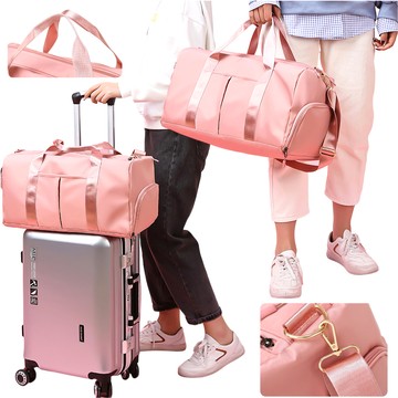 Sportliche Damen-Umhängetasche für das Fitnessstudio, für das Flugzeug, Handgepäck, 48x25, Stofftraining, Alogy, Pink