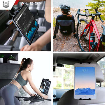 Tablet-Telefonhalter 4,7"-12,9" für eine Stange, ein Stativ, einen Lenker für einen Trainer, ein stationäres Fahrrad, ein Laufband, einen Kopfstützenständer Alogy schwarz