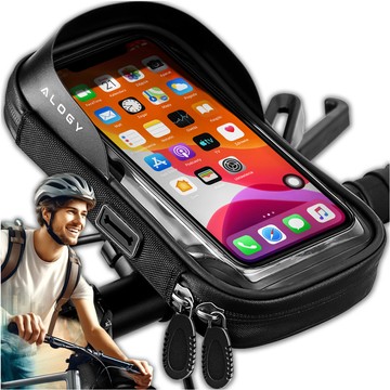 Tasche Wasserdichte Fahrradtasche für Telefon 6,4 Zoll Lenkerhalter 0,5 l Alogy Schwarz