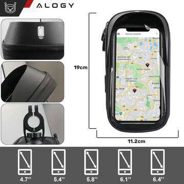 Tasche Wasserdichte Fahrradtasche für Telefon 6,4 Zoll Lenkerhalter 0,5 l Alogy Schwarz