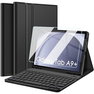 Tastaturhülle für Samsung Galaxy Tab A9 Plus 2023 11 Zoll (X210/X215/X216), magnetische Bluetooth-Tastatur, Alogy, schwarzes Glas