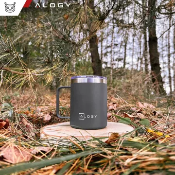 Thermobecher 420 ml mit Griffdeckel für Kaffee, Tee, kalte und warme Getränke aus Stahl, Alogy, Marineblau