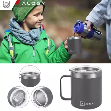 Thermobecher 420 ml mit Griffdeckel für Kaffee, Tee, kalte und warme Getränke aus Stahl, Alogy, Marineblau