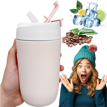 Thermosbecher mit Ausguss und Strohhalm für Kaffee, Yerba-Mate-Tee, 480 ml, Alogy-Vakuumflasche, Stahl, Pink, Waschbürste