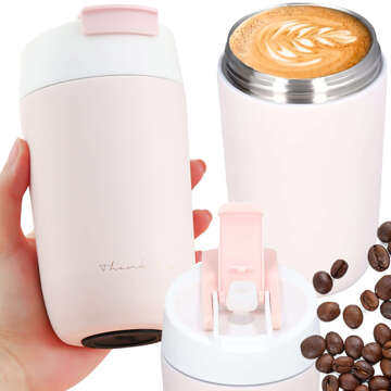 Thermosbecher mit Ausguss und Strohhalm für Kaffee, Yerba-Mate-Tee, 480 ml, Alogy-Vakuumflasche, Stahl, Pink, Waschbürste