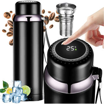 Thermosflasche Thermoflasche 800 ml für Kaffee Tee Yerba Mate LED-Siebschnur Alogy-Display Schwarz