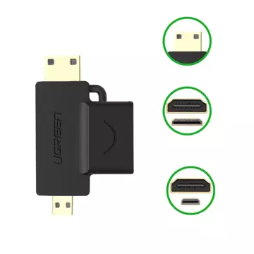 UGREEN Adapter von HDMI Typ A (weiblich) auf Mini HDMI (männlich) / Micro HDMI (männlich) schwarz (20144)