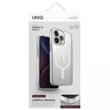 UNIQ LifePro Xtreme Hülle für iPhone 15 Pro 6,1" Magclick Charging transparent/lametta-luzent