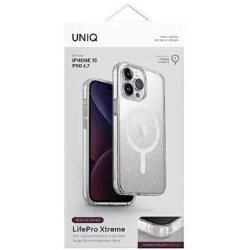 UNIQ LifePro Xtreme Hülle für iPhone 15 Pro Max 6,7" Magclick Charging transparent/lametta-luzent