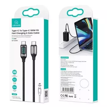 USAMS Geflochtenes Kabel U78 USB-C auf USB-C LED 1,2m 100W Schnellladung schwarz/schwarz SJ546USB01 (US-SJ546 )