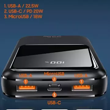 USAMS Powerbank PB58 20000mAh 22,5W Dual QC PD Fast Charge Czarny/Schwarz 20KCD17701 (US-CD177)