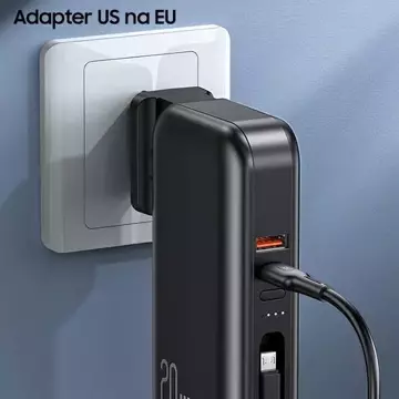 USAMS Powerbank PB63 3in1 10000mAh 20W Schnellladung US EU Stecker Kabel USB-C/Lightning/MicroUSB Czarny/Schwarz 10KCD17201 (US-CD172)