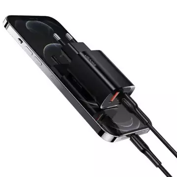 USAMS Wandladegerät 1xUSB-C 1xUSB T35 20W (nur Kopf) PD3.0 QC3.0 Fast Charging schwarz/schwarz CC121TC02 (US-CC121)