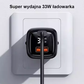 USAMS Wandladegerät 1xUSB-C 1xUSB T46 33W PD3.0 QC3.0 Schnellladekabel U63 USB-C/Lightning schwarz/schwarz UDTZ01