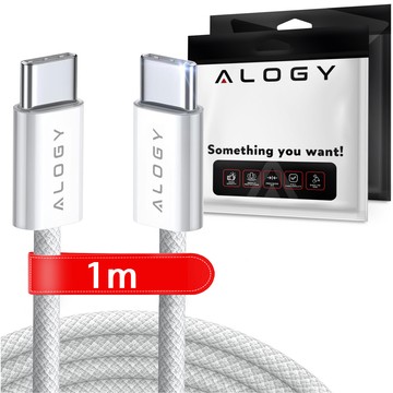 USB-C-Typ-C-Kabel, stark, schnell, 60 W, PD, 1 m, für iPhone 15/Pro/Max, iPad, MacBook, Alogy Nylonkabel, weiß