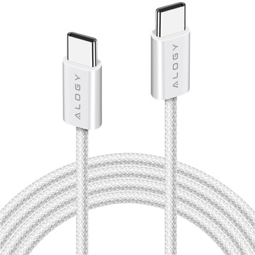 USB-C-Typ-C-Kabel, stark, schnell, 60 W, PD, 1 m, für iPhone 15/Pro/Max, iPad, MacBook, Alogy Nylonkabel, weiß