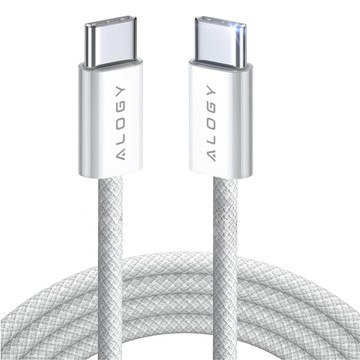 USB-C-Typ-C-Kabel, stark, schnell, 60 W, PD, 1 m, für iPhone 15/Pro/Max, iPad, MacBook, Alogy Nylonkabel, weiß