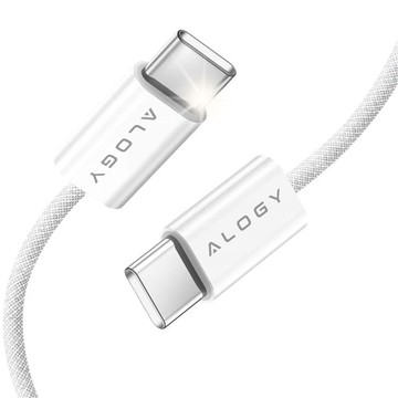 USB-C-Typ-C-Kabel, stark, schnell, 60 W, PD, 1 m, für iPhone 15/Pro/Max, iPad, MacBook, Alogy Nylonkabel, weiß