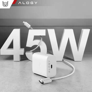 USB-C-Typ-C-PD-Premium-Wandladegerät, schnelles 45-W-3A-Typ-C-Kabel, 1 m, Alogy White