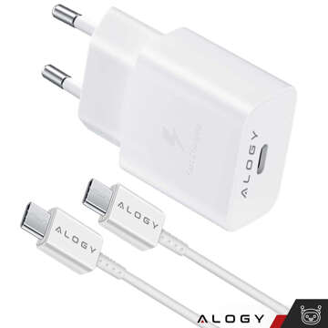 USB-C-Typ-C-PD-Premium-Wandladegerät, schnelles 45-W-3A-Typ-C-Kabel, 1 m, Alogy White