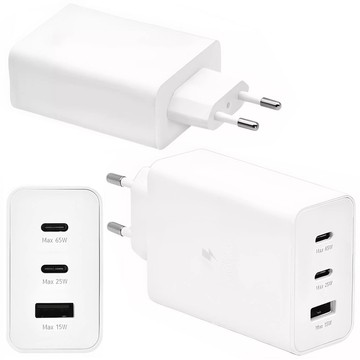 USB-Ladegerät 2x USB-C Typ C Schnellladung Power Delivery PD 65W Weiß